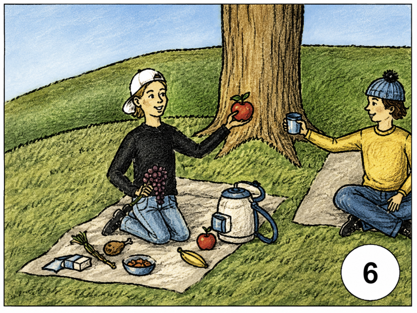 Kinder beim Picknick unter einem Baum